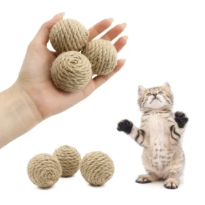 Eco-Friendly 4.5CM Sisal Ball Pet Toy with Sand, Natural Chew Toy for Cats, Biodegradable Fetch Ball
