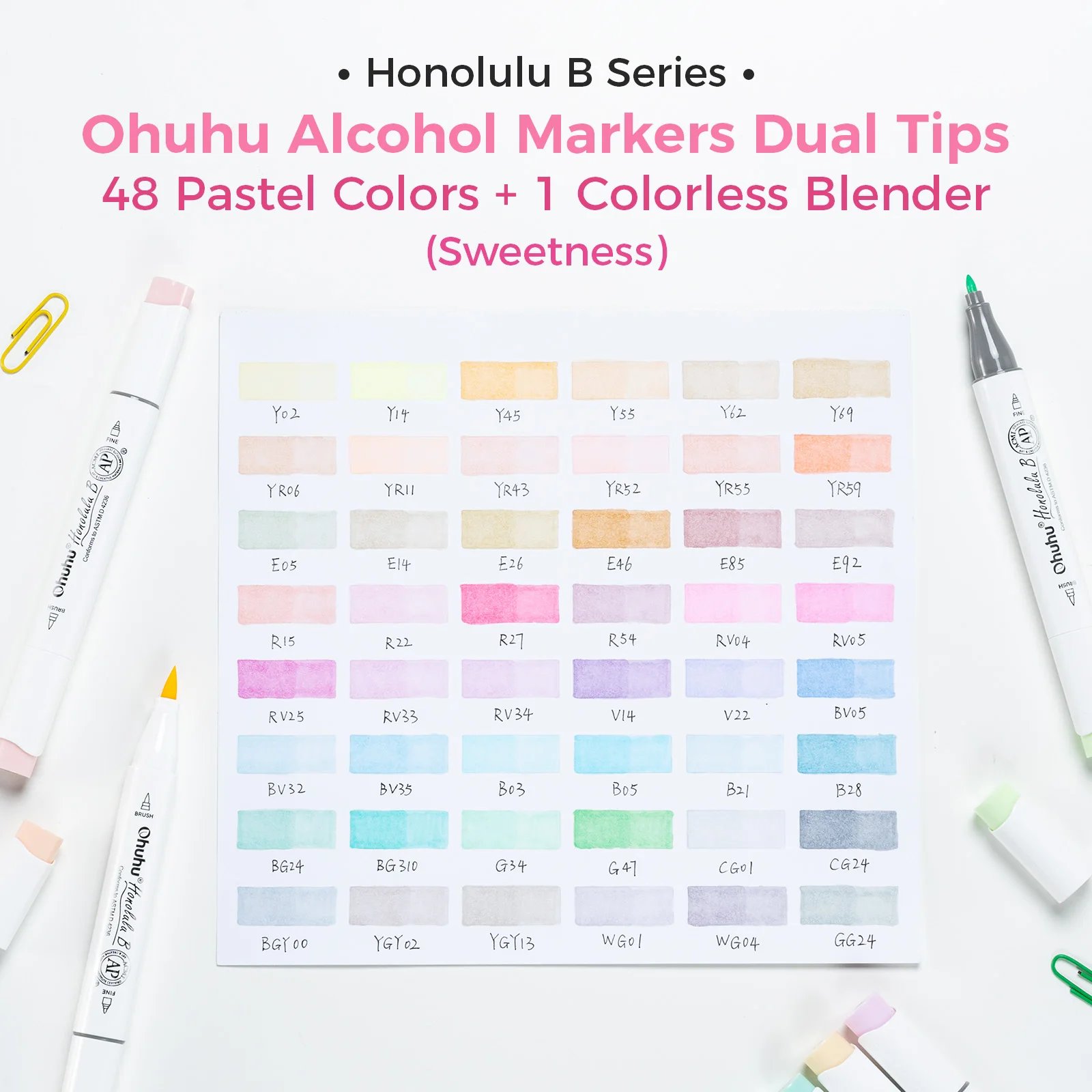 Ohuhu Honolulu 48 Pastel Colors Marker Pen Set Alcohol Art Markers Refillable Dual Tips Sketching Drawing School Art Supplies Ohuhu Honolulu 48 Pastel Colors Marker Pen Set Alcohol Art Markers Refillable Dual Tips Sketching Drawing School Art Supplies