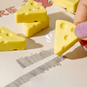 Kawaii Cheese-Shaped Eraser – Soft, Mess-Free Rubber Eraser for Kids, Students, School & Office