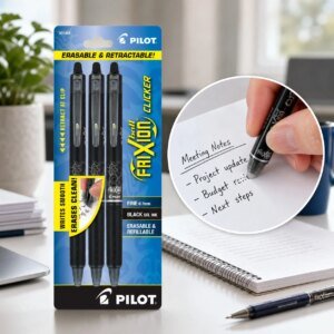 3-Pack Erasable Gel Pens – 0.7mm Fine Point, Smooth Black Ink, Click-Action Design for School & Office