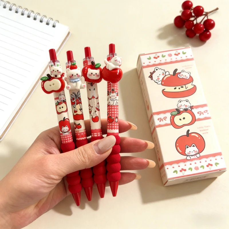 4Pcs Kawaii Apple Cat Gel Pen 0.5mm Black Ink Gel Pens Soft Grip Student Writing Pen Cute Stationery School Office Supplies 4Pcs Kawaii Apple Cat Gel Pen 0.5mm Black Ink Gel Pens Soft Grip Student Writing Pen Cute Stationery School Office Supplies