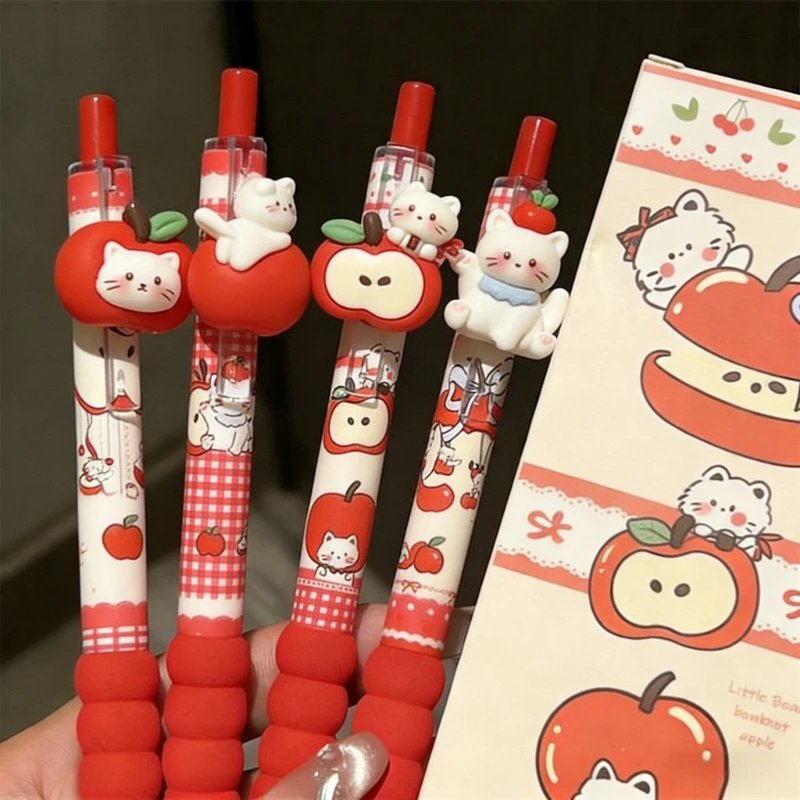 4Pcs Kawaii Apple Cat Gel Pen 0.5mm Black Ink Gel Pens Soft Grip Student Writing Pen Cute Stationery School Office Supplies 4Pcs Kawaii Apple Cat Gel Pen 0.5mm Black Ink Gel Pens Soft Grip Student Writing Pen Cute Stationery School Office Supplies