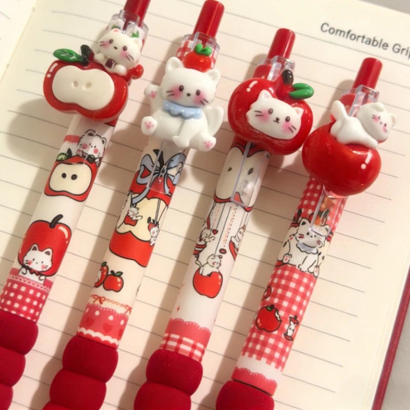 4Pcs Kawaii Apple Cat Gel Pen 0.5mm Black Ink Gel Pens Soft Grip Student Writing Pen Cute Stationery School Office Supplies 4Pcs Kawaii Apple Cat Gel Pen 0.5mm Black Ink Gel Pens Soft Grip Student Writing Pen Cute Stationery School Office Supplies