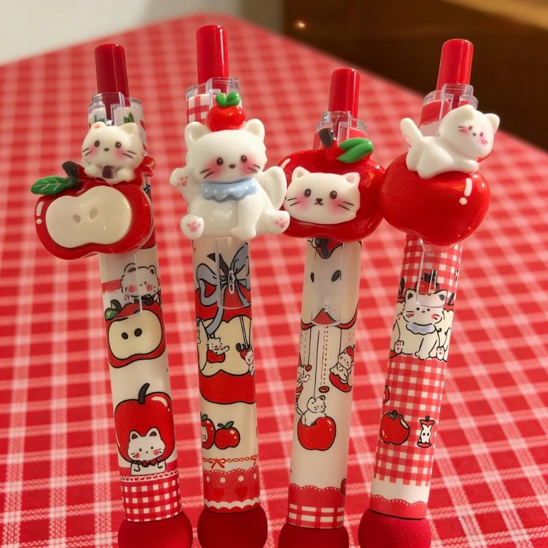 4Pcs Kawaii Apple Cat Gel Pen 0.5mm Black Ink Gel Pens Soft Grip Student Writing Pen Cute Stationery School Office Supplies 4Pcs Kawaii Apple Cat Gel Pen 0.5mm Black Ink Gel Pens Soft Grip Student Writing Pen Cute Stationery School Office Supplies