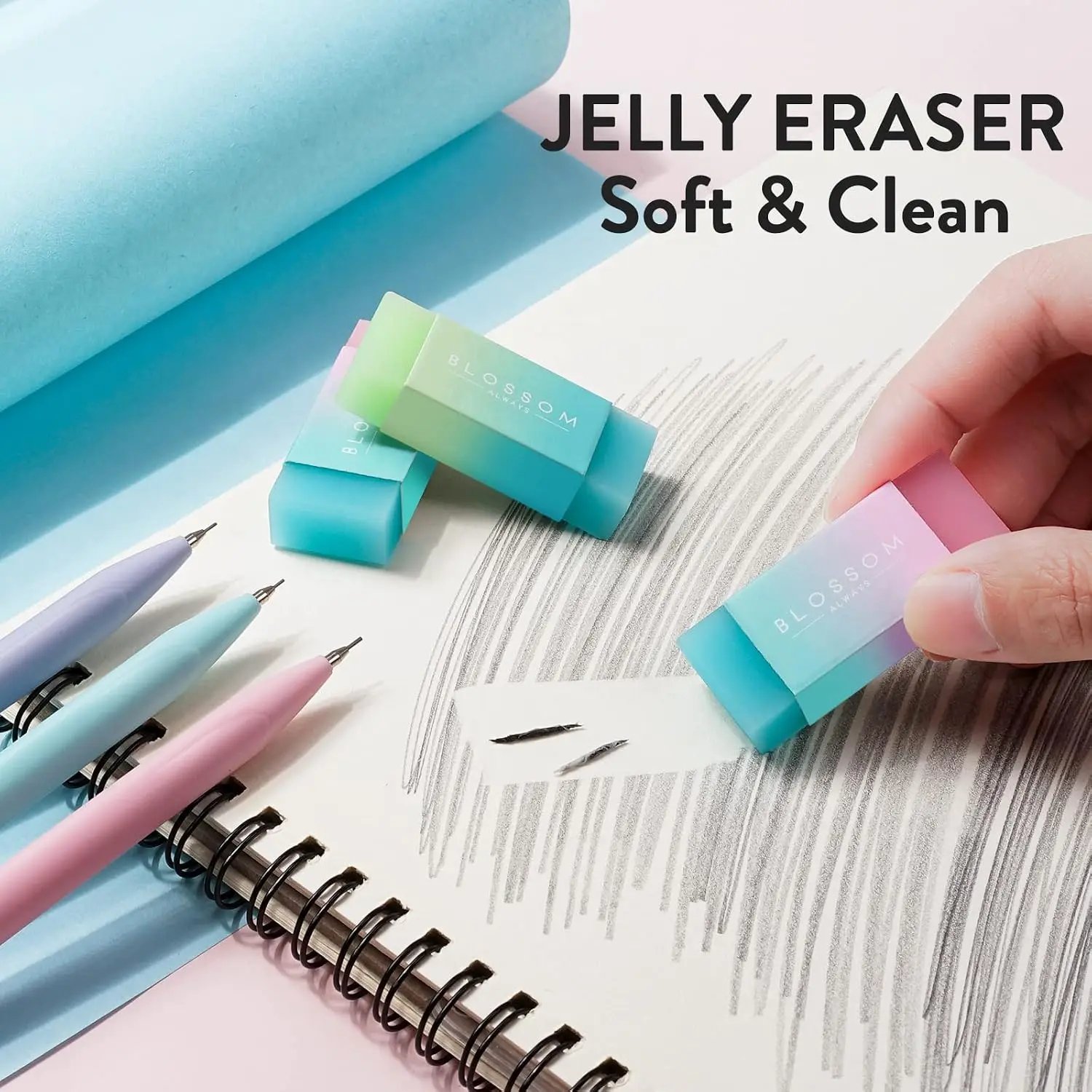 Cute Mechanical Pencil Set, 6-Pack 0.5/0.7mm with 360 Lead Refills, 3 Erasers, 9 Eraser Refills, Storage Case, Back to School Supplies, Aesthetic Stationery