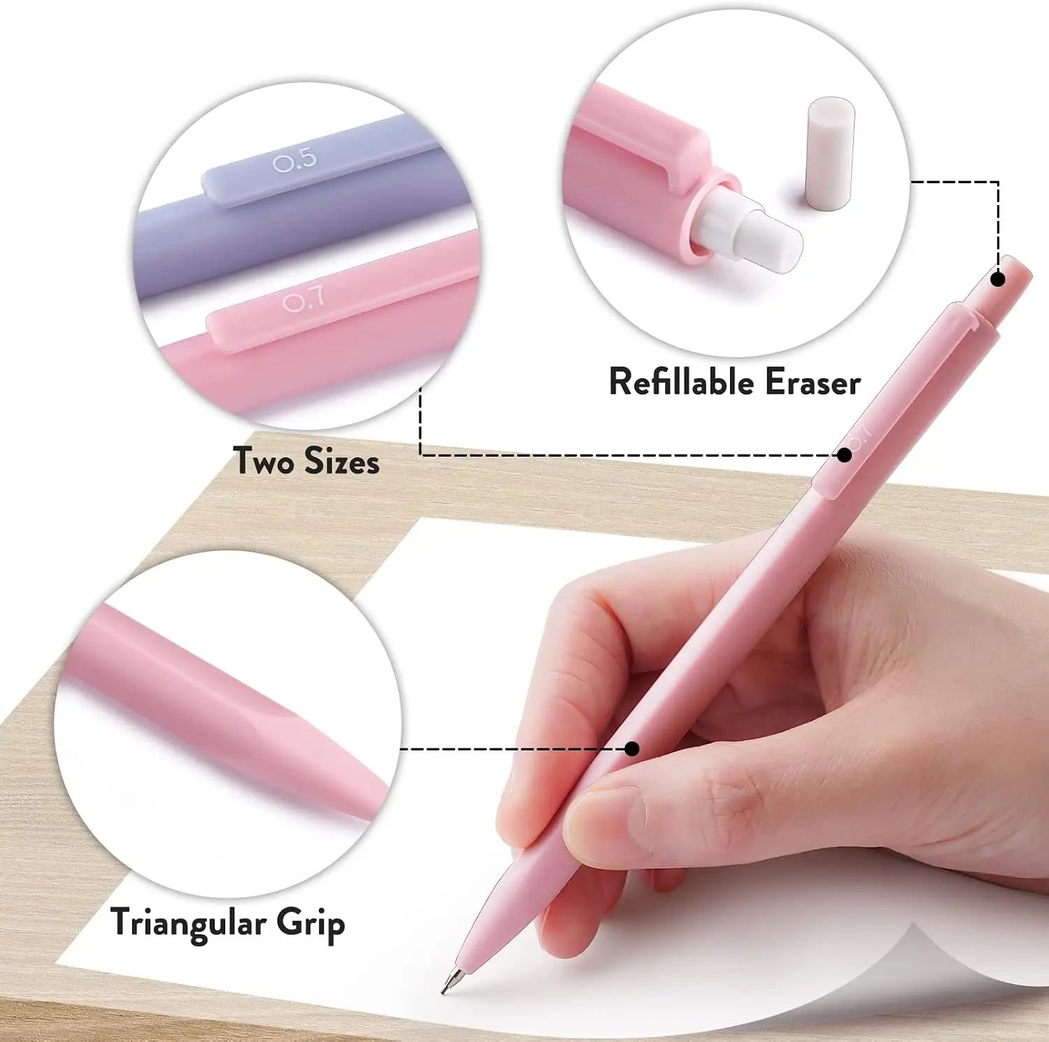 Cute Mechanical Pencil Set, 6-Pack 0.5/0.7mm with 360 Lead Refills, 3 Erasers, 9 Eraser Refills, Storage Case, Back to School Supplies, Aesthetic Stationery