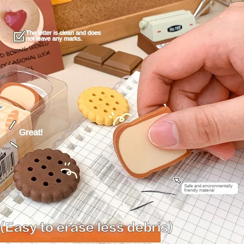 Cartoon Fun Snack Eraser Cute Cookies Bread Chocolate Shape Eraser Kawaii Girls for Gifts Students Stationery School Supplies