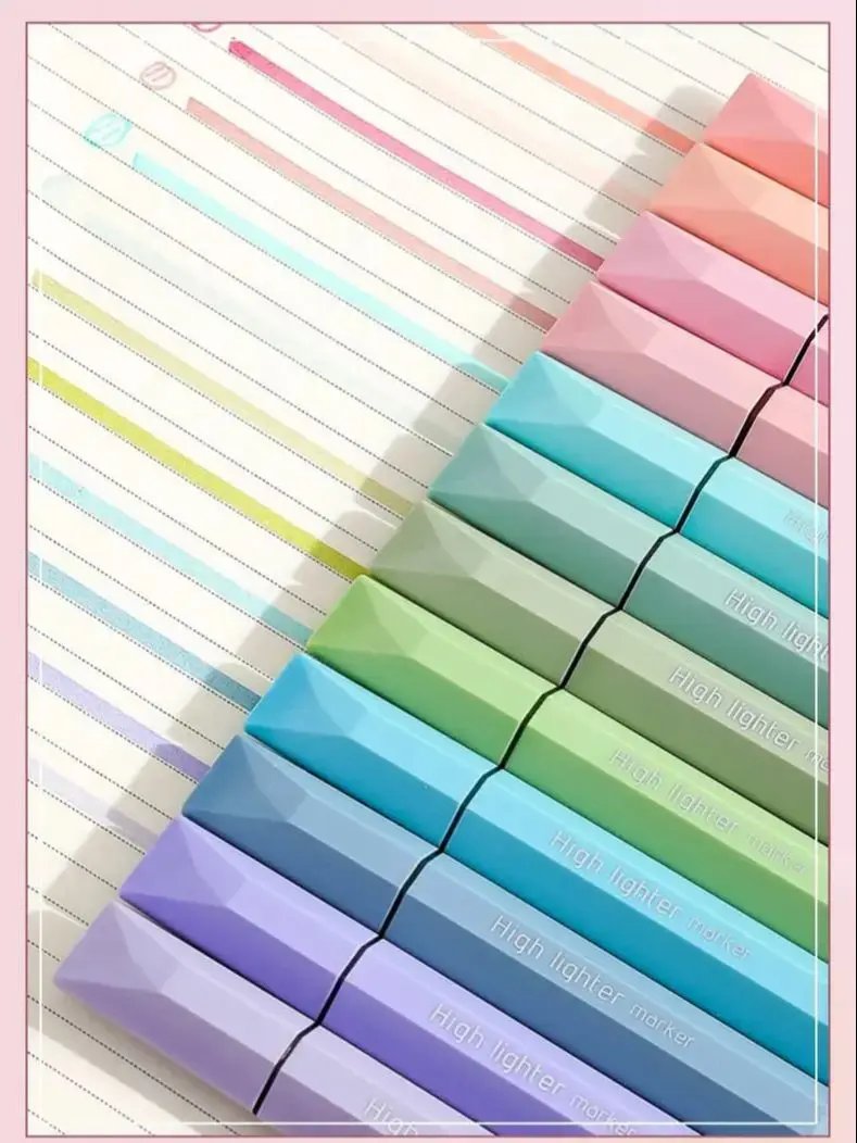 12 Colorful Highlighters, Quick Drying, Not Easy to Penetrate or Smudge, Suitable for Drawing Markers, Student Supplies and Gift