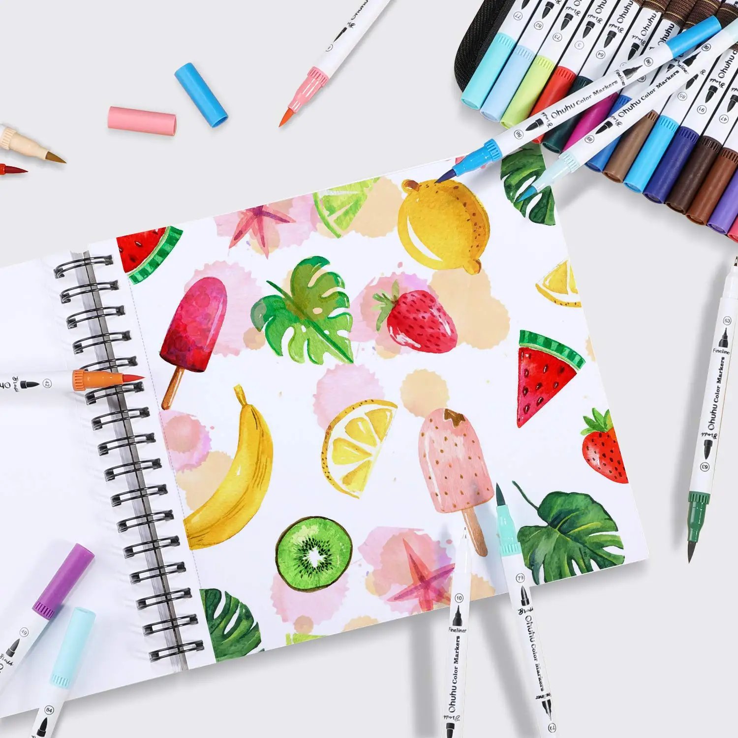 Ohuhu Spiral Bound Marker Pad for Alcohol Markers Art Sketchbook Watercolor Paper Pad Drawing Notebook for Markers School Gift Ohuhu Spiral Bound Marker Pad for Alcohol Markers Art Sketchbook Watercolor Paper Pad Drawing Notebook for Markers School Gift