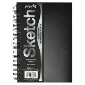 9 Inch x 6 Inch Flexible Cover Black Poly SketchBook