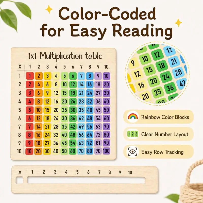 Eco-Friendly Multiplication Table Wooden Board Set Natural Wood Math Enlightenment Tool for Kindergarten Kids