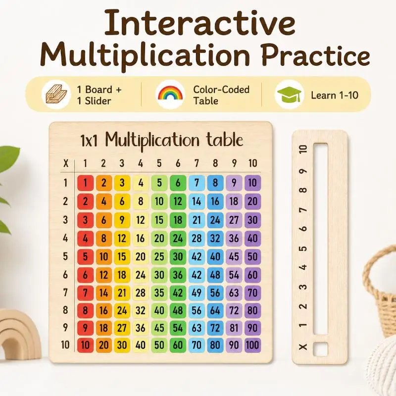 Eco-Friendly Multiplication Table Wooden Board Set Natural Wood Math Enlightenment Tool for Kindergarten Kids