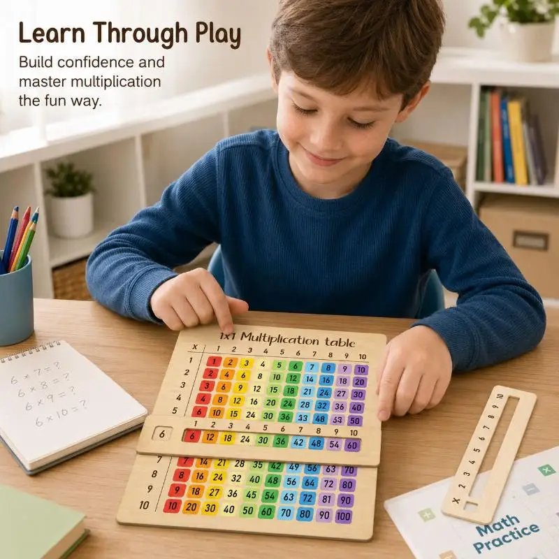 Eco-Friendly Multiplication Table Wooden Board Set Natural Wood Math Enlightenment Tool for Kindergarten Kids