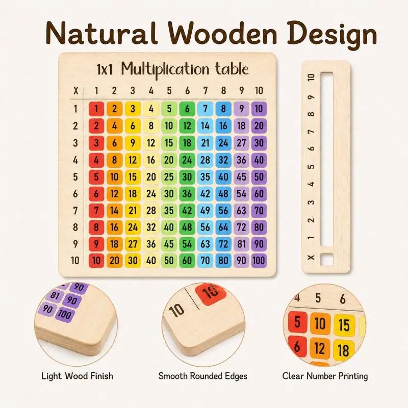 Eco-Friendly Multiplication Table Wooden Board Set Natural Wood Math Enlightenment Tool for Kindergarten Kids