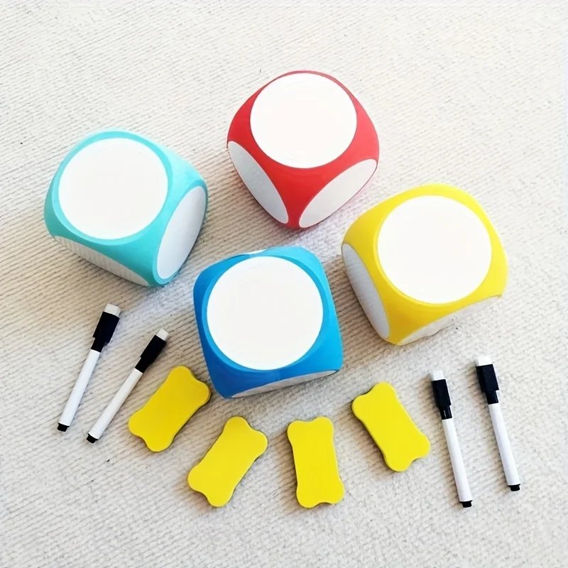 Erasable and Reusable EVA Whiteboard Dice Set with Eraser and Pen,Suitable for Math,English Skill Development Fun Classroom Prop Erasable and Reusable EVA Whiteboard Dice Set with Eraser and Pen,Suitable for Math,English Skill Development Fun Classroom Prop