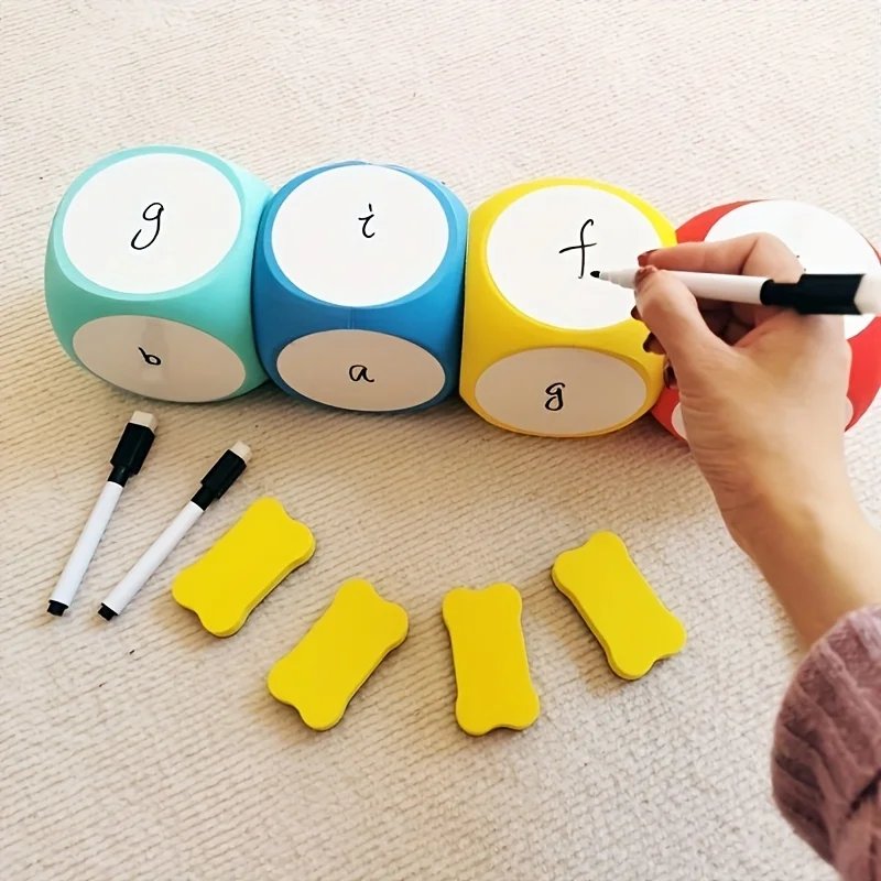 Erasable and Reusable EVA Whiteboard Dice Set with Eraser and Pen,Suitable for Math,English Skill Development Fun Classroom Prop Erasable and Reusable EVA Whiteboard Dice Set with Eraser and Pen,Suitable for Math,English Skill Development Fun Classroom Prop