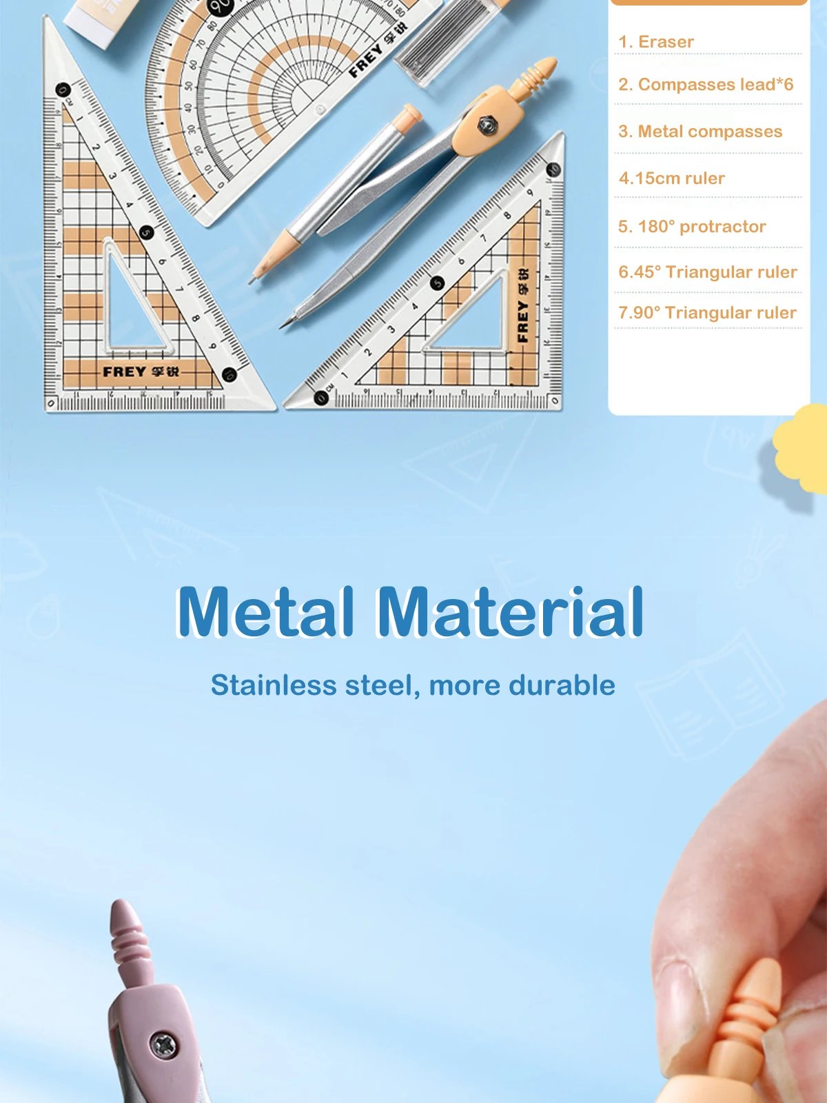 7 Pcs/Set Mathematical Rulers Set - Multi-function Professional Compass Ruler Drawing Tools, School Supplies Students Stationery 7 Pcs/Set Mathematical Rulers Set - Multi-function Professional Compass Ruler Drawing Tools, School Supplies Students Stationery