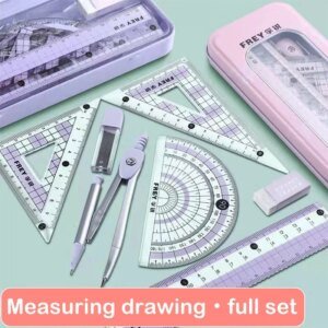7-Piece Multifunctional Math Ruler Set – Compass, Geometry & Drawing Tools for Students