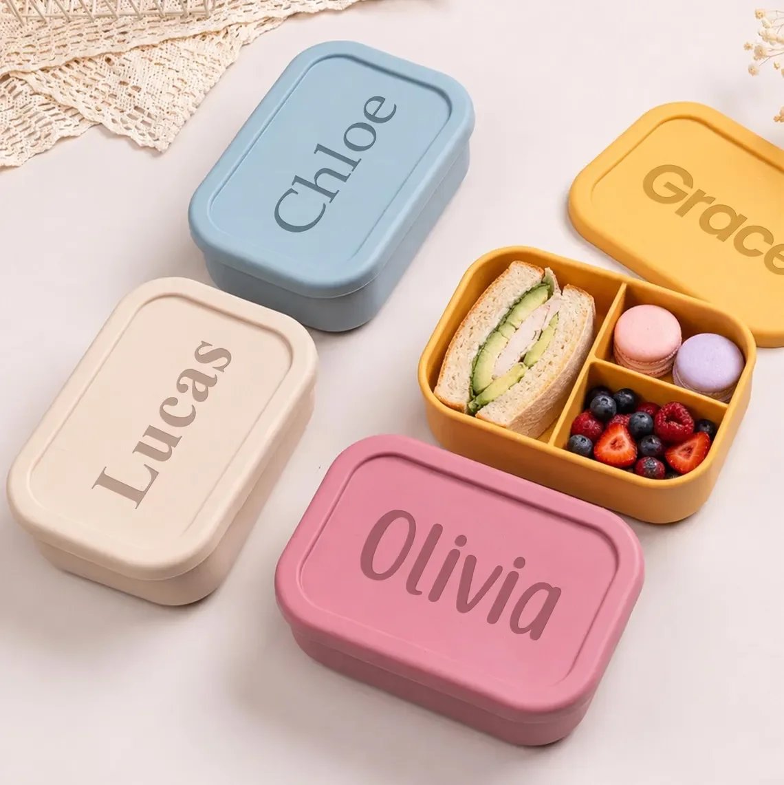 Personalized Kids Lunch Box with Name,Custom Silicone Bento Box, Lunch Box with Compartments,Back To School Gift Personalized Kids Lunch Box with Name,Custom Silicone Bento Box, Lunch Box with Compartments,Back To School Gift