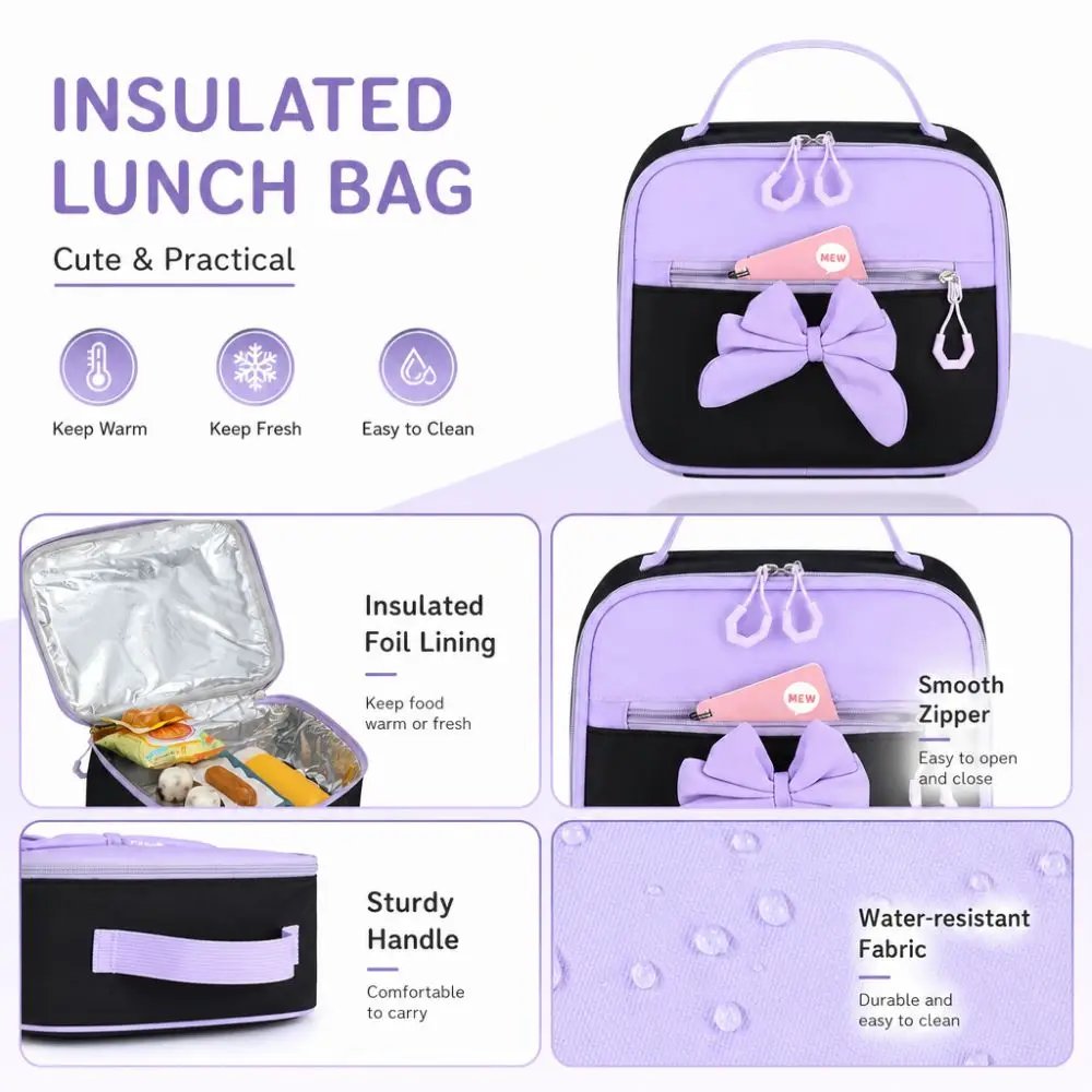 3PCS Cartoon Backpack,lunch Bag,Pencil Case Set Large Capacity Oxford Cloth Bow-knot Schoolbag Set Waterproof Lightweight 3PCS Cartoon Backpack,lunch Bag,Pencil Case Set Large Capacity Oxford Cloth Bow-knot Schoolbag Set Waterproof Lightweight