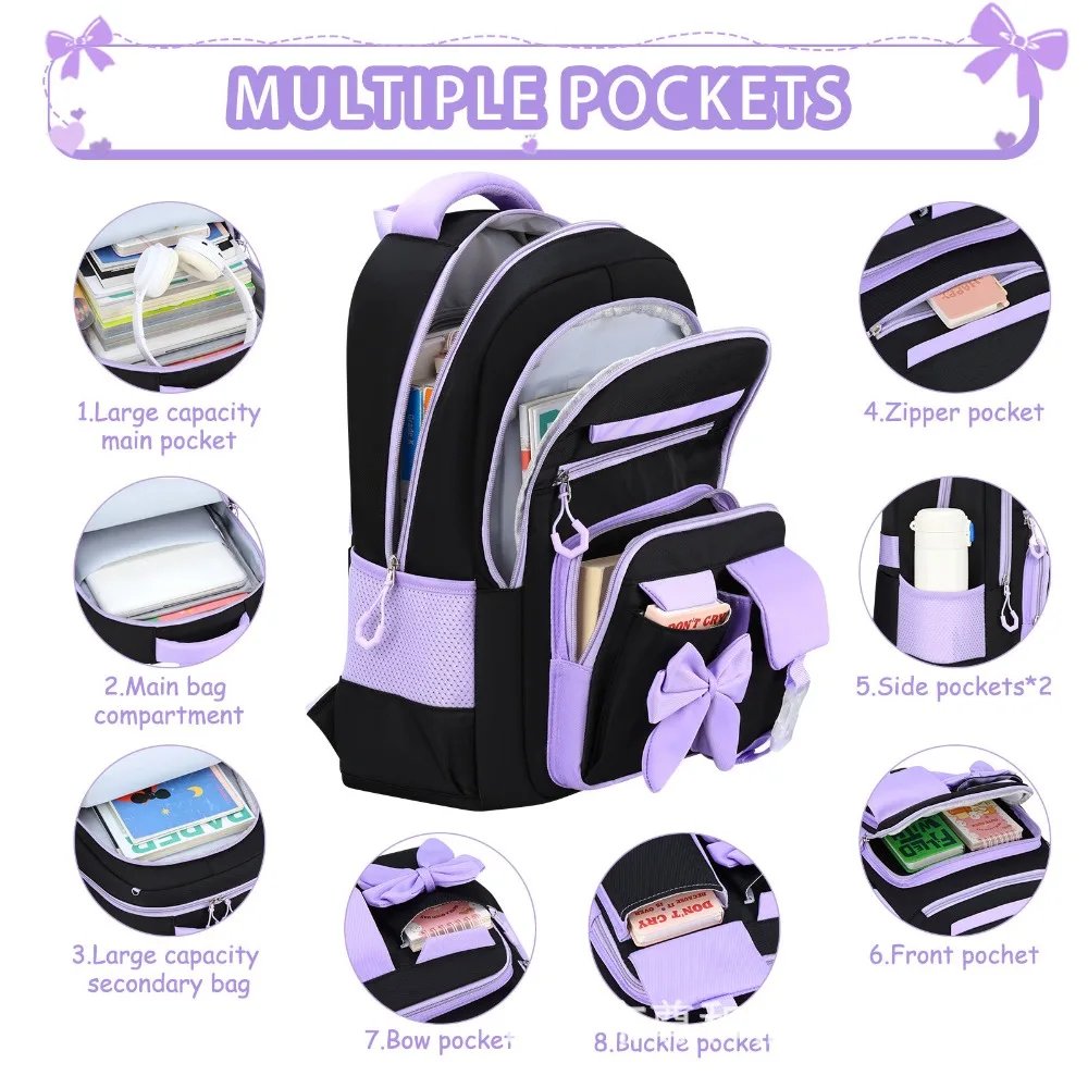 3PCS Cartoon Backpack,lunch Bag,Pencil Case Set Large Capacity Oxford Cloth Bow-knot Schoolbag Set Waterproof Lightweight 3PCS Cartoon Backpack,lunch Bag,Pencil Case Set Large Capacity Oxford Cloth Bow-knot Schoolbag Set Waterproof Lightweight