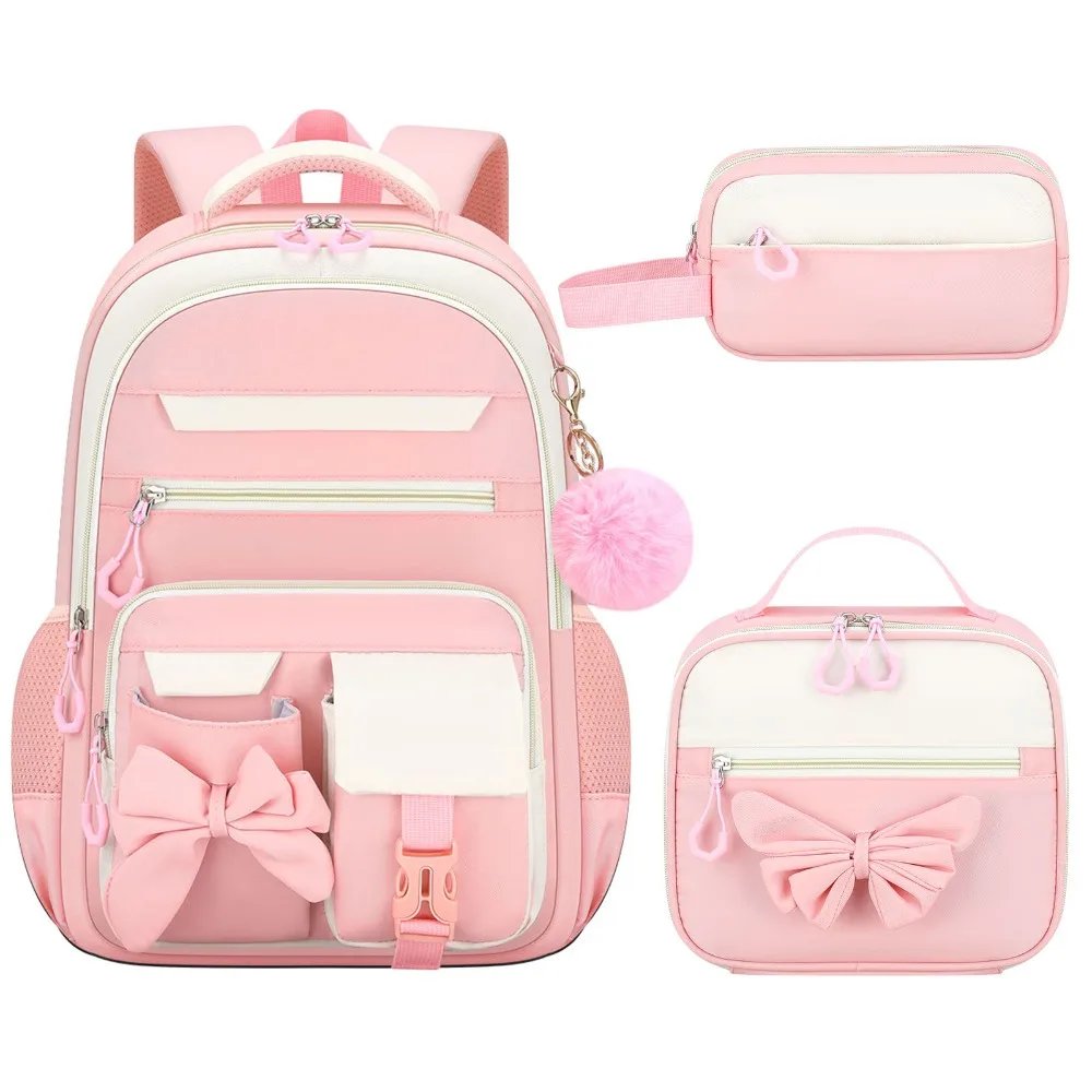 3PCS Cartoon Backpack,lunch Bag,Pencil Case Set Large Capacity Oxford Cloth Bow-knot Schoolbag Set Waterproof Lightweight 3PCS Cartoon Backpack,lunch Bag,Pencil Case Set Large Capacity Oxford Cloth Bow-knot Schoolbag Set Waterproof Lightweight