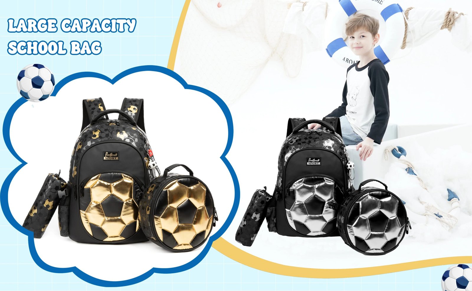 Boys' School Backpack with Lunch Box and Pencil Case - Ideal for Teens and Middle School Students
