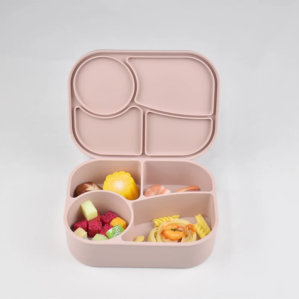 1340ml 1pc Custom Name & Pattern Silicone Kids Lunch Box, 4-Compartment Bento, BPA Free, Leakproof