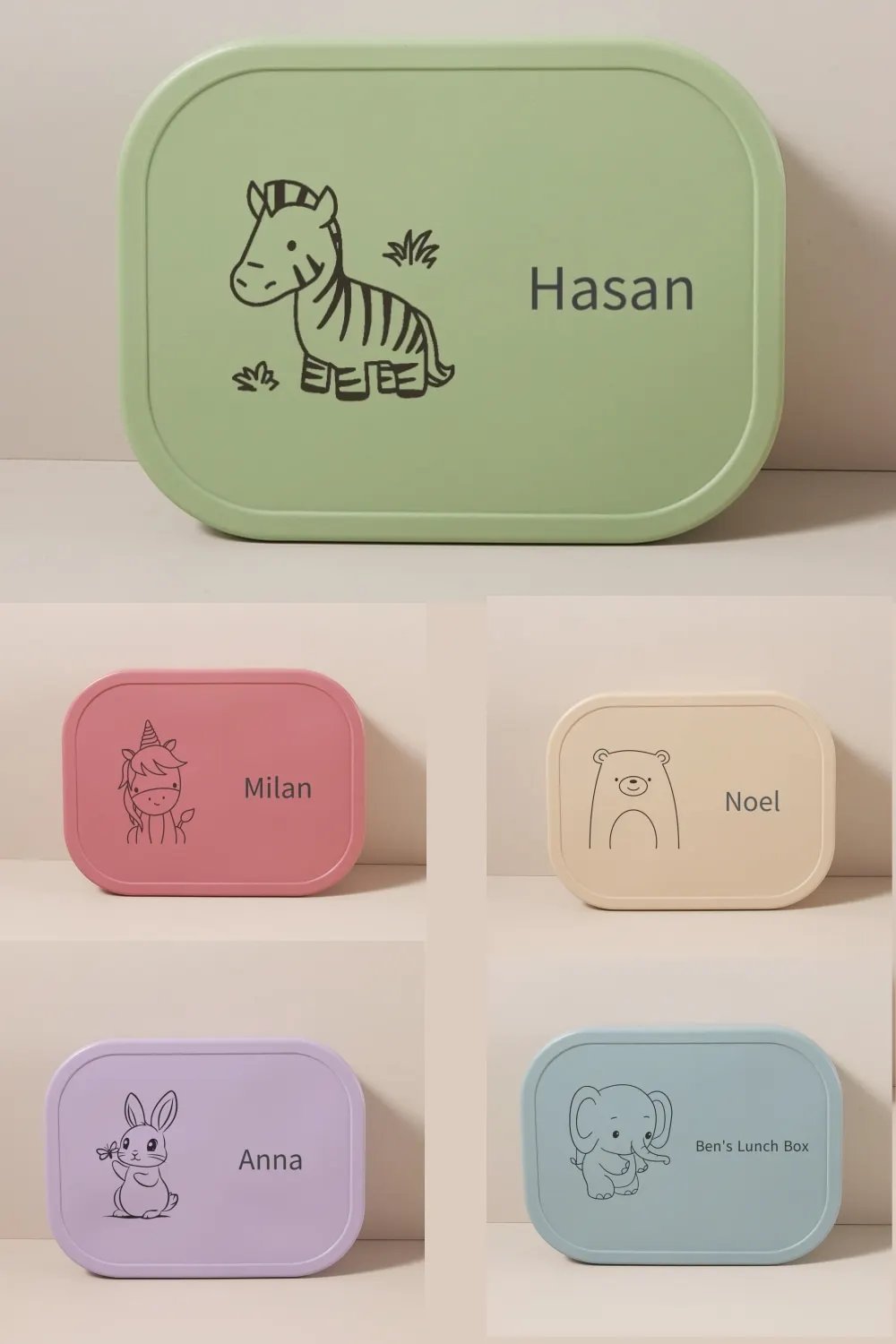 1340ml 1pc Custom Name & Pattern Silicone Kids Lunch Box, 4-Compartment Bento, BPA Free, Leakproof