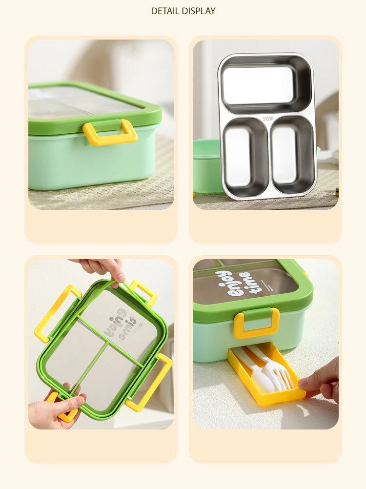 JUSTINLAU 304 Stainless Steel Lunch Box Compartment Leak-proof Student Office Workers Bento Box with Tableware Food Container JUSTINLAU 304 Stainless Steel Lunch Box Compartment Leak-proof Student Office Workers Bento Box with Tableware Food Container