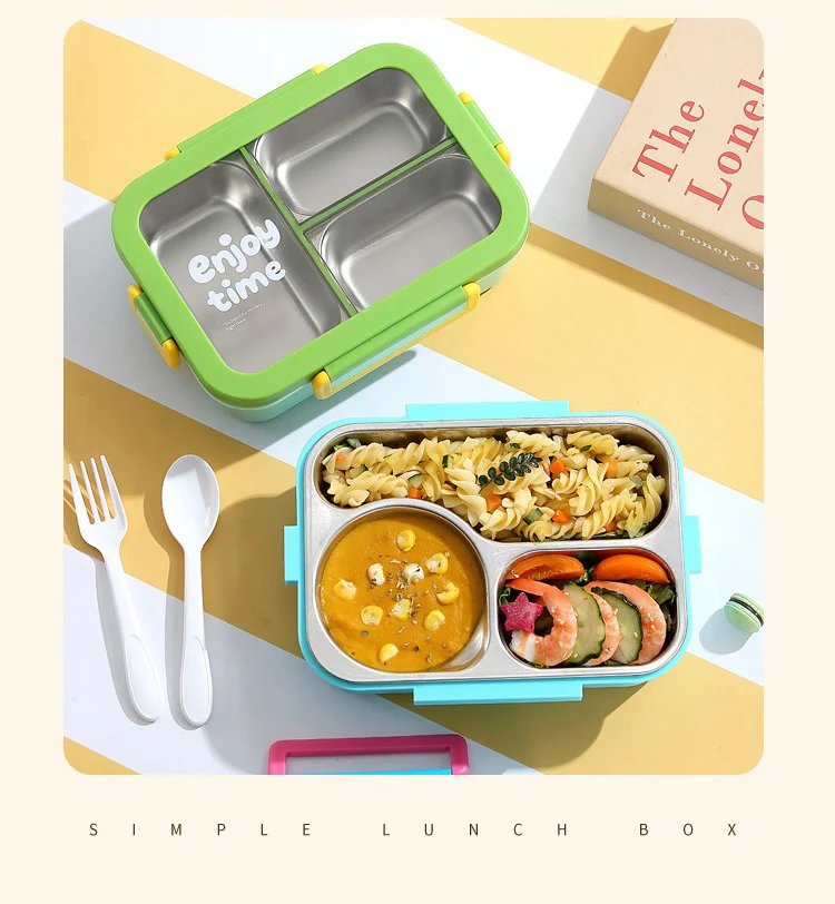 JUSTINLAU 304 Stainless Steel Lunch Box Compartment Leak-proof Student Office Workers Bento Box with Tableware Food Container JUSTINLAU 304 Stainless Steel Lunch Box Compartment Leak-proof Student Office Workers Bento Box with Tableware Food Container