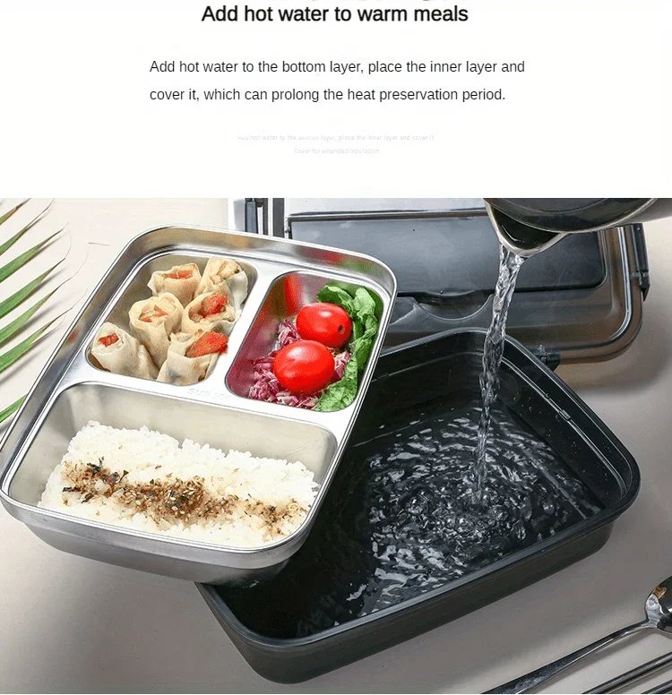 Easy-Clean Bento Container For Students & Office Workers,Leak-Proof Stainless Steel Lunch Box With 3/4 Compartments - Durable Easy-Clean Bento Container For Students & Office Workers,Leak-Proof Stainless Steel Lunch Box With 3/4 Compartments - Durable