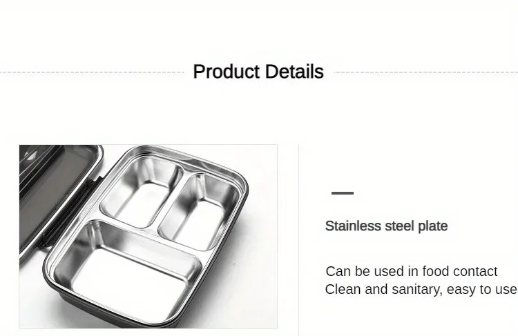 Easy-Clean Bento Container For Students & Office Workers,Leak-Proof Stainless Steel Lunch Box With 3/4 Compartments - Durable Easy-Clean Bento Container For Students & Office Workers,Leak-Proof Stainless Steel Lunch Box With 3/4 Compartments - Durable
