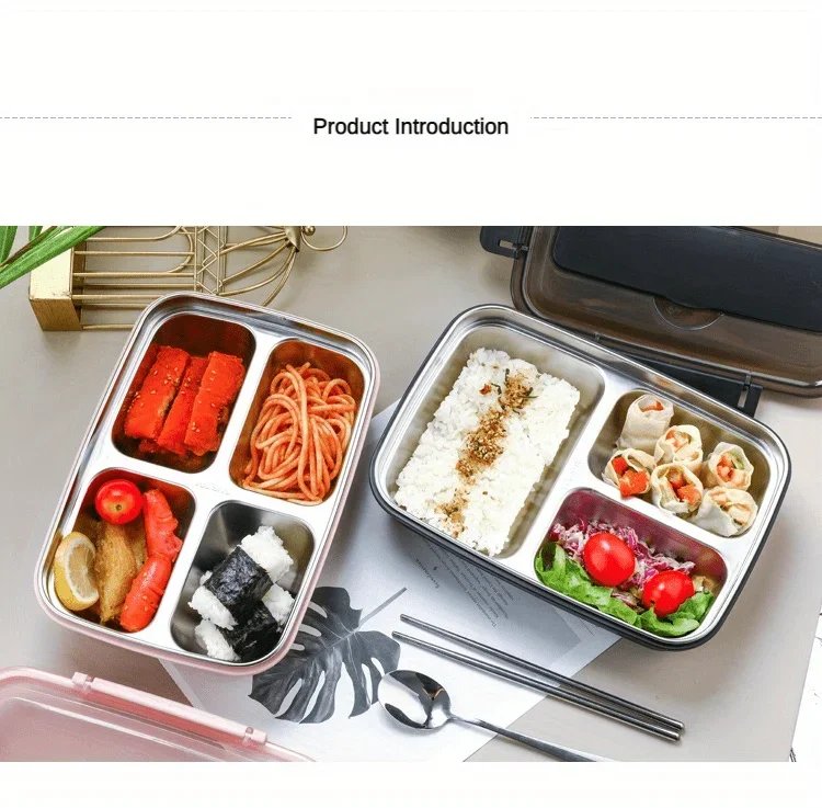 Easy-Clean Bento Container For Students & Office Workers,Leak-Proof Stainless Steel Lunch Box With 3/4 Compartments - Durable Easy-Clean Bento Container For Students & Office Workers,Leak-Proof Stainless Steel Lunch Box With 3/4 Compartments - Durable
