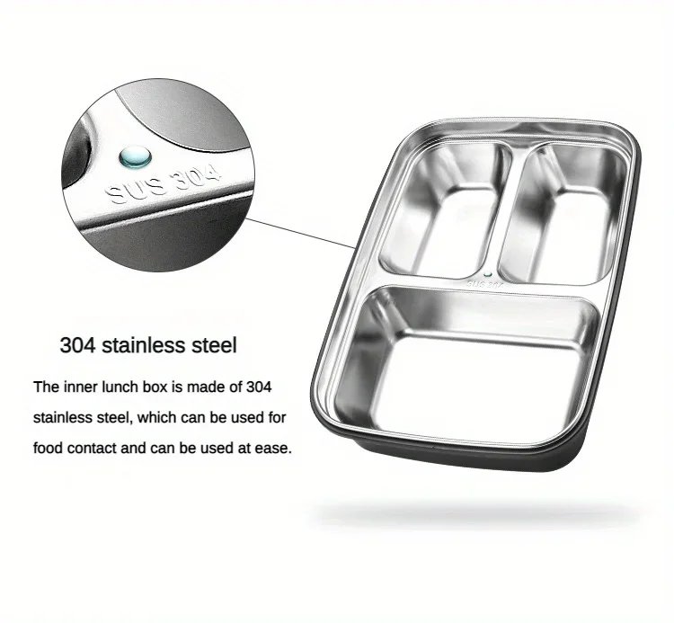 Easy-Clean Bento Container For Students & Office Workers,Leak-Proof Stainless Steel Lunch Box With 3/4 Compartments - Durable Easy-Clean Bento Container For Students & Office Workers,Leak-Proof Stainless Steel Lunch Box With 3/4 Compartments - Durable