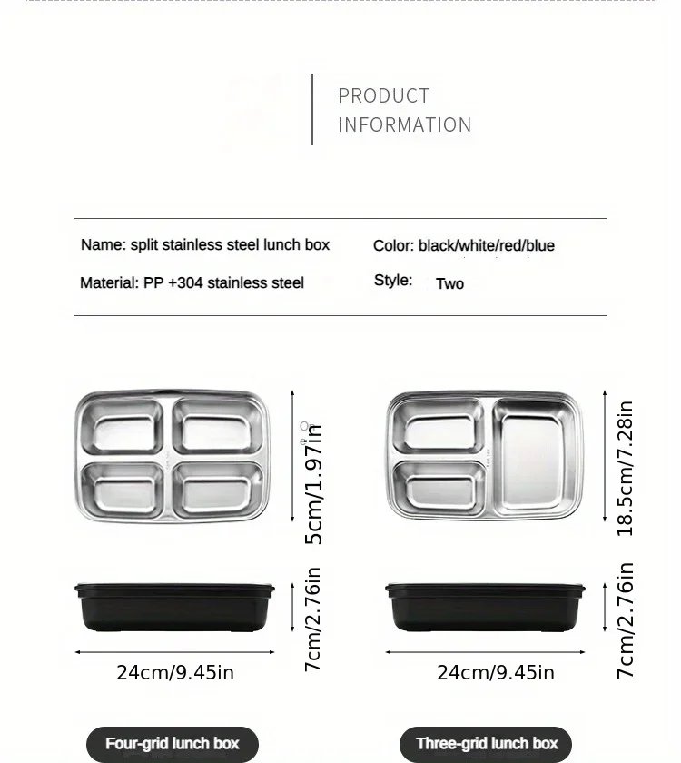 Easy-Clean Bento Container For Students & Office Workers,Leak-Proof Stainless Steel Lunch Box With 3/4 Compartments - Durable Easy-Clean Bento Container For Students & Office Workers,Leak-Proof Stainless Steel Lunch Box With 3/4 Compartments - Durable