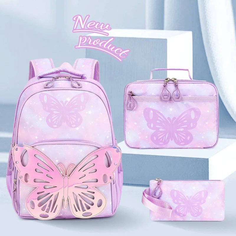 3-Piece Butterfly Pattern Girl's Backpack Set Student School Bag with Tote Pouch Waterproof Bookbags Kawaii Dreamy Schoolbag Set 3-Piece Butterfly Pattern Girl's Backpack Set Student School Bag with Tote Pouch Waterproof Bookbags Kawaii Dreamy Schoolbag Set