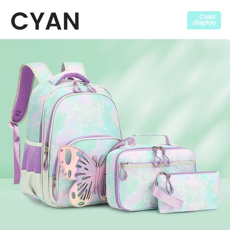 3-Piece Butterfly Pattern Girl's Backpack Set Student School Bag with Tote Pouch Waterproof Bookbags Kawaii Dreamy Schoolbag Set 3-Piece Butterfly Pattern Girl's Backpack Set Student School Bag with Tote Pouch Waterproof Bookbags Kawaii Dreamy Schoolbag Set