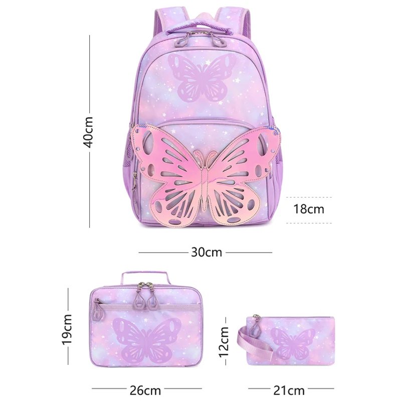3-Piece Butterfly Pattern Girl's Backpack Set Student School Bag with Tote Pouch Waterproof Bookbags Kawaii Dreamy Schoolbag Set 3-Piece Butterfly Pattern Girl's Backpack Set Student School Bag with Tote Pouch Waterproof Bookbags Kawaii Dreamy Schoolbag Set