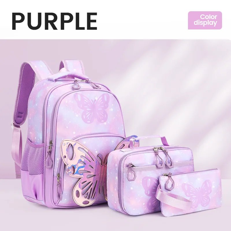 3-Piece Butterfly Pattern Girl's Backpack Set Student School Bag with Tote Pouch Waterproof Bookbags Kawaii Dreamy Schoolbag Set 3-Piece Butterfly Pattern Girl's Backpack Set Student School Bag with Tote Pouch Waterproof Bookbags Kawaii Dreamy Schoolbag Set