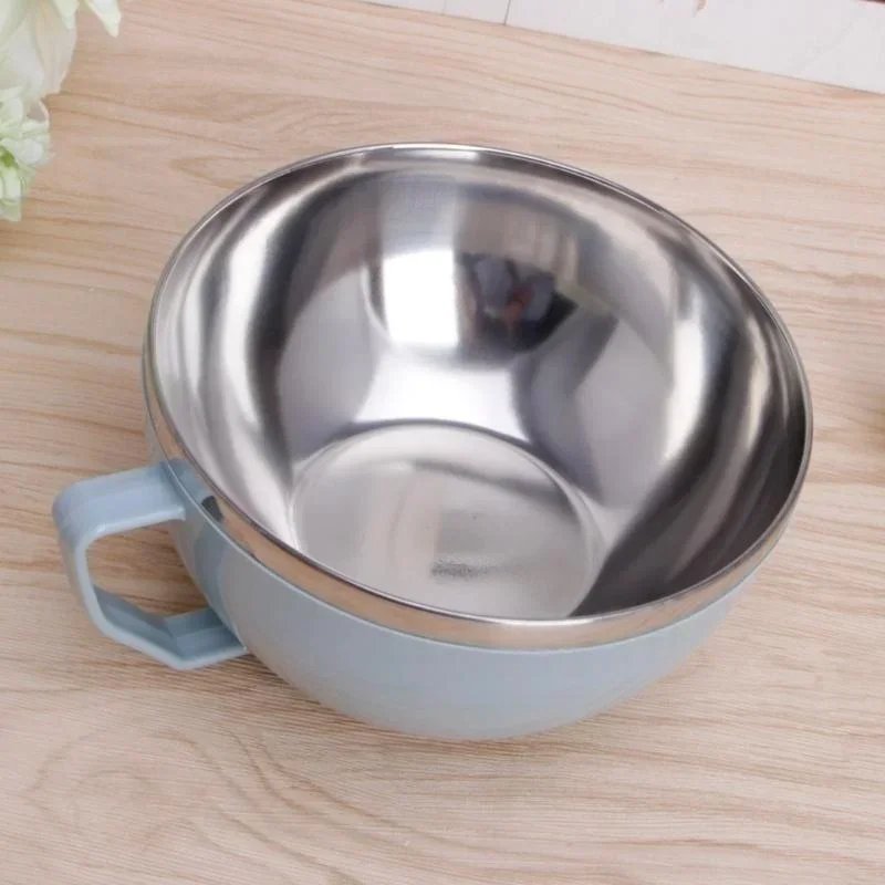 Stainless Steel Bowl with Handle Solid Color Anti Scalding Instant Noodles Mixing Bowl Kitchen Tableware Food Accessory