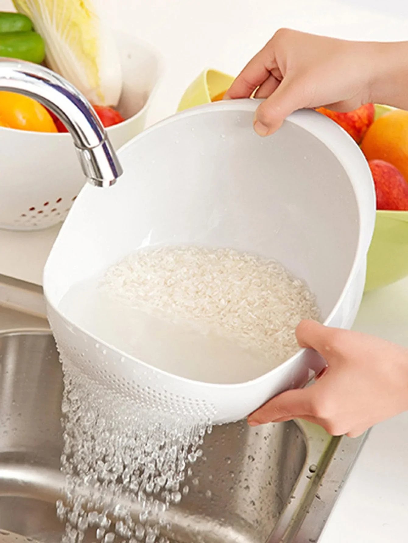 1PC-Silicone Colander Rice Bowl Drain Basket Fruit Bowl Washing Drain Basket with Handle Washing Basket Home Kitchen Organizer 1PC-Silicone Colander Rice Bowl Drain Basket Fruit Bowl Washing Drain Basket with Handle Washing Basket Home Kitchen Organizer