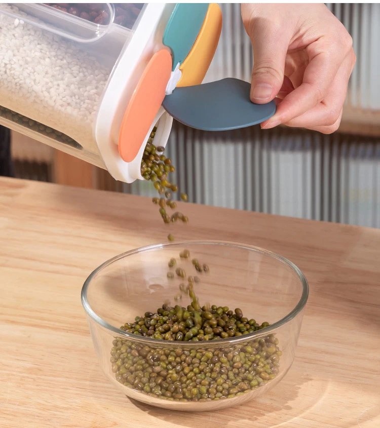 Kitchen Cereals Storage Box Plastic 4 grids Cereals Sealed Jar Food Container Moisture-proof Grain Tank Spaghetti Keep Fresh Box