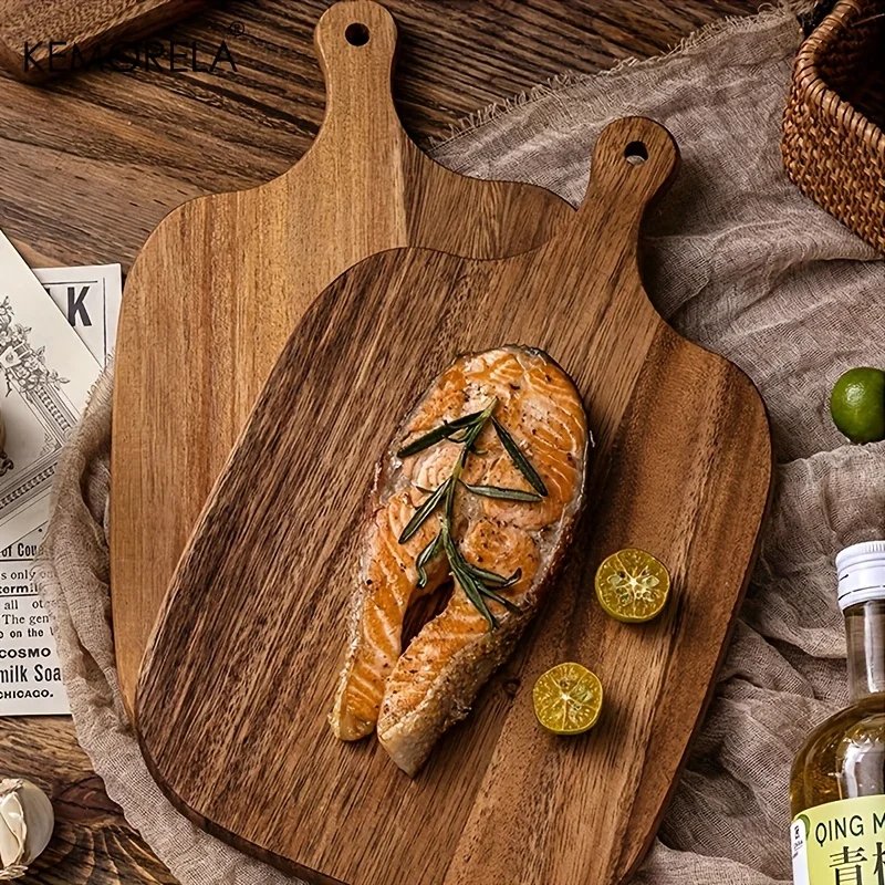 Wooden Cutting Board with Handle For Fish Cheese Bread Desserts Fruits & Vegetables - Food-Safe Durable & Stylish Design Food Wooden Cutting Board with Handle For Fish Cheese Bread Desserts Fruits & Vegetables - Food-Safe Durable & Stylish Design Food