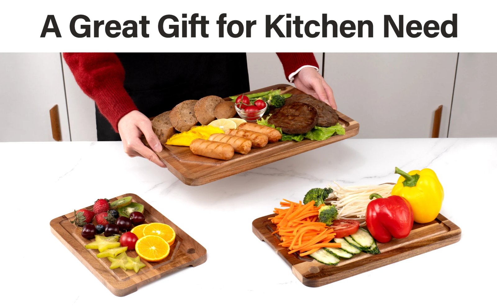 3 Pcs Set of Hanging Hole Acacia Wood Cutting Boards for Slicing Fruits Vegetables Sorting Trays with Juice Grooves And Racks 3 Pcs Set of Hanging Hole Acacia Wood Cutting Boards for Slicing Fruits Vegetables Sorting Trays with Juice Grooves And Racks