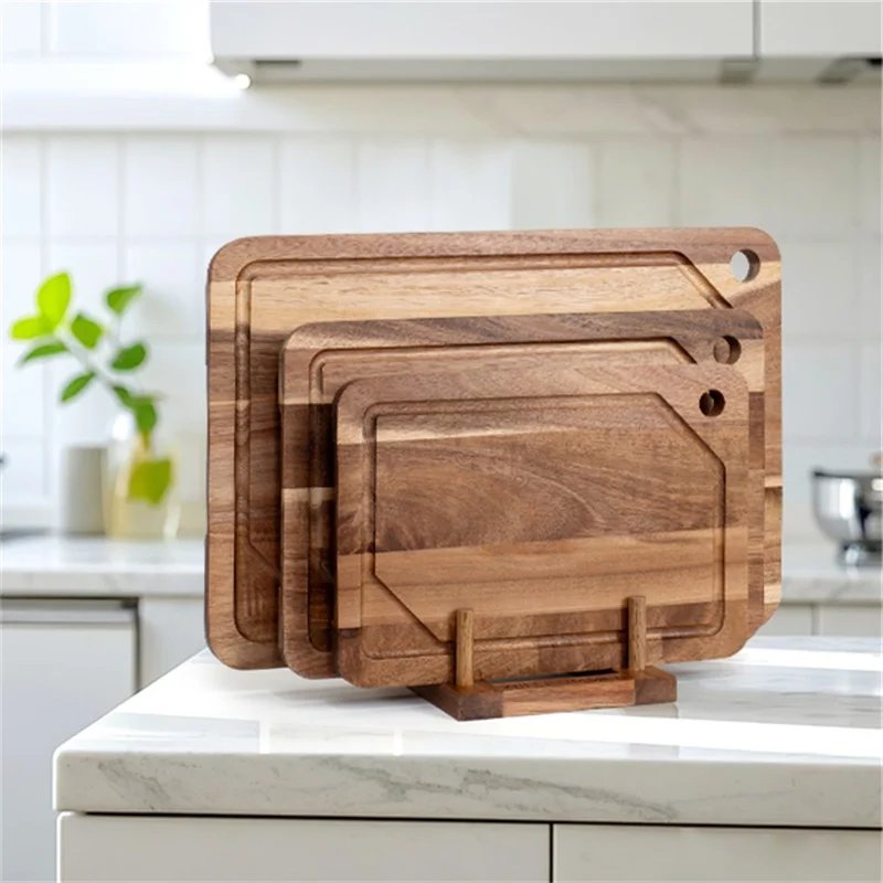 3 Pcs Set of Hanging Hole Acacia Wood Cutting Boards for Slicing Fruits Vegetables Sorting Trays with Juice Grooves And Racks 3 Pcs Set of Hanging Hole Acacia Wood Cutting Boards for Slicing Fruits Vegetables Sorting Trays with Juice Grooves And Racks