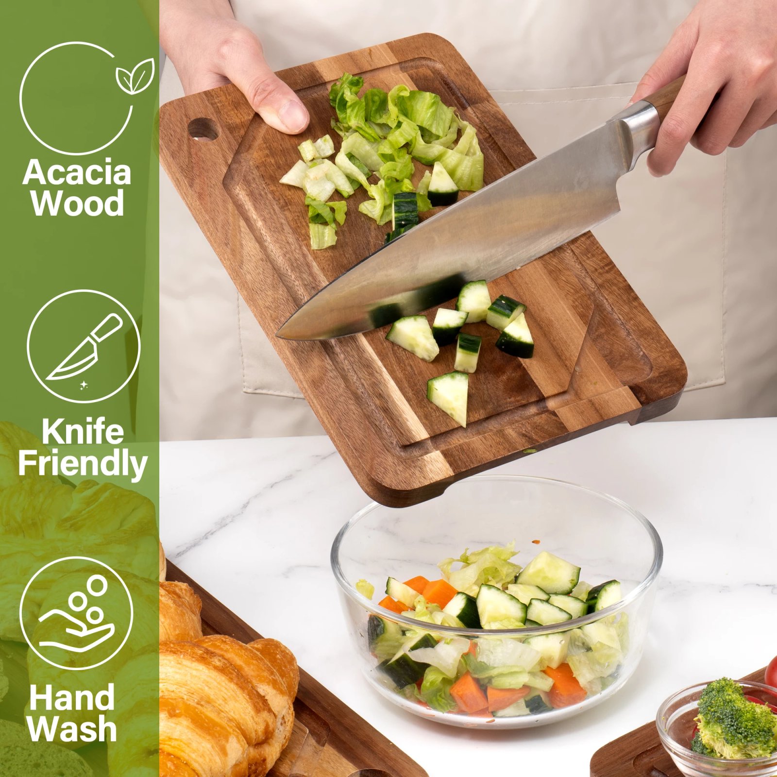 3 Pcs Set of Hanging Hole Acacia Wood Cutting Boards for Slicing Fruits Vegetables Sorting Trays with Juice Grooves And Racks 3 Pcs Set of Hanging Hole Acacia Wood Cutting Boards for Slicing Fruits Vegetables Sorting Trays with Juice Grooves And Racks