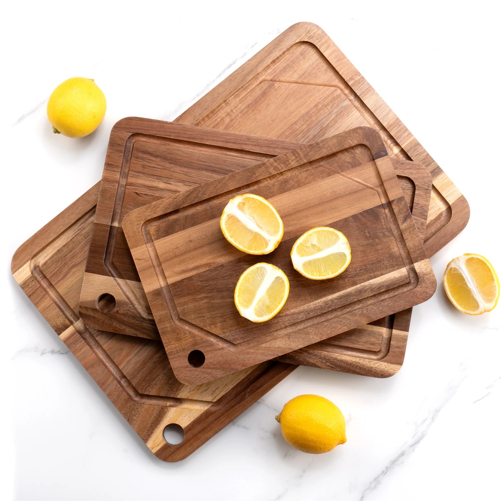 3 Pcs Set of Hanging Hole Acacia Wood Cutting Boards for Slicing Fruits Vegetables Sorting Trays with Juice Grooves And Racks 3 Pcs Set of Hanging Hole Acacia Wood Cutting Boards for Slicing Fruits Vegetables Sorting Trays with Juice Grooves And Racks