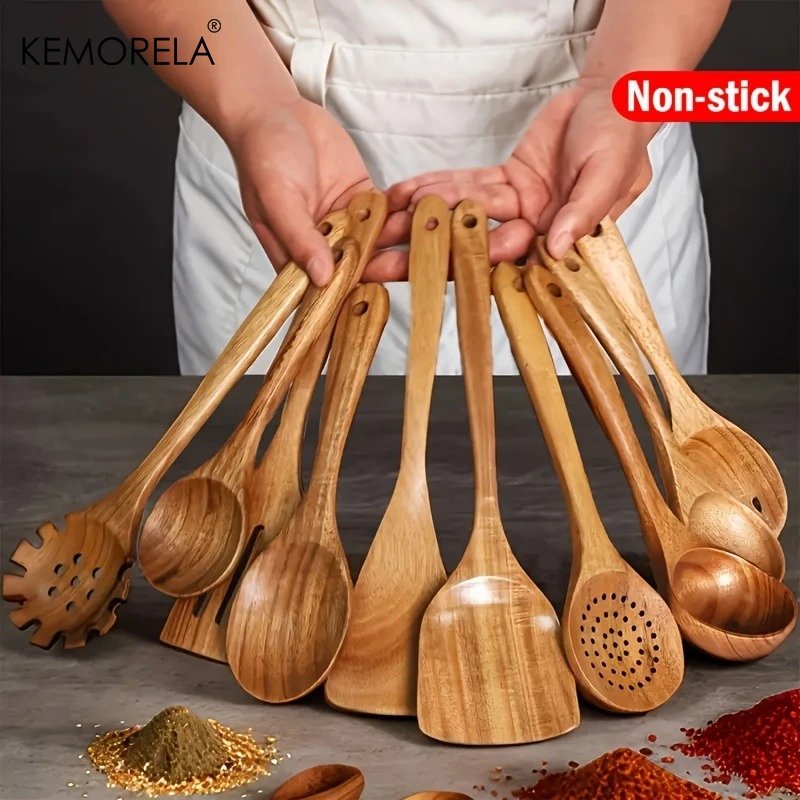 10PCS Natural Wooden Spoons –Kitchen Utensils for Stirring, Mixing & Serving – Durable Splinter-Free Wooden Spatulas & Ladles 10PCS Natural Wooden Spoons –Kitchen Utensils for Stirring, Mixing & Serving – Durable Splinter-Free Wooden Spatulas & Ladles