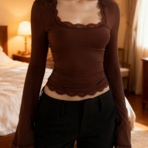 Women's Square Collar Long Sleeve T-Shirt